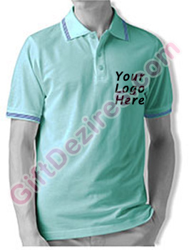 Designer Aqua Blue and Royal Blue Color Company Logo Printed T Shirts